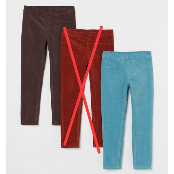 H&M Girls Brown & Turquoise Blue Corduroy Treggings Leggings Pants 6x Set of 2 - Picture 1 of 9